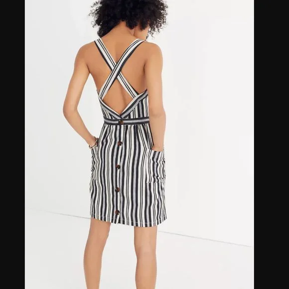 Madewell Apron Mini Dress in Linen Blend Evelyn Stripe Size 0